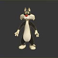 Cartoon Black and White Cat Character with Red Nose Big Eyes Standing Pose