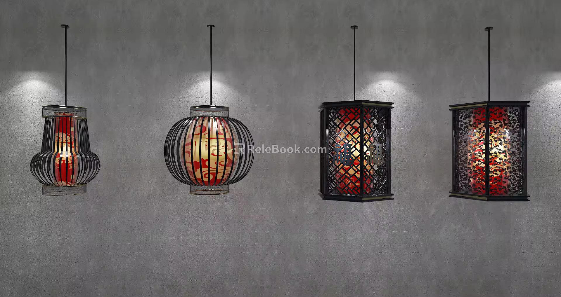 New Chinese Chandelier Lantern Combination 3d model