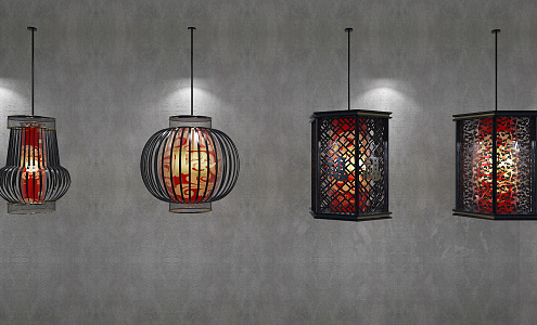 New Chinese Chandelier Lantern Combination 3d model