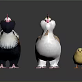 Three Colorful Flying Animals Adult And Baby Chickens With Fluffy Feathers