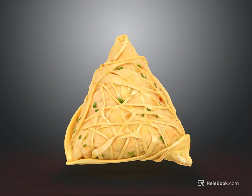 Golden Brown Triangular Flaky Pastry With Crisscross Pattern And Green Herbs 3d model 