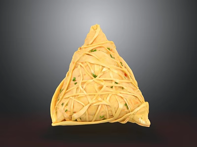 Golden Brown Triangular Flaky Pastry With Crisscross Pattern And Green Herbs 3d model
