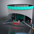 Indoor Exhibition Interior With Circular Structure Teal Band And POLAR Logo