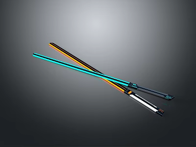 Crossed Glowing Weapons with Blue And Orange Blades and Metallic Hilts On Dark Background 3d model