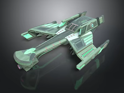 Futuristic Sci-Fi Spaceship With Sleek Aerodynamic Design And Glowing Green Accents 3d model