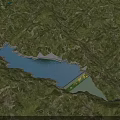 Natural Mountainous Landscape With Green Vegetation Winding River And Blue Lakes