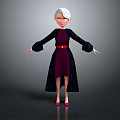 White Haired Woman In Purple Dress Black Coat Red Belt And Pink High Heels
