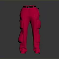Red Cargo Pants With Multiple Pockets And Black Belt For Daily Casual Wear