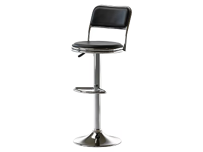 Modern Black Leather Bar Stool with Adjustable Height and Chrome Round Base 3d model