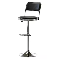 Modern Black Leather Bar Stool with Adjustable Height and Chrome Round Base