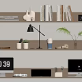 Organized Home Office Workspace With Bookshelves Computers Desk Lamp And Potted Plant