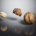 Three Nuts In Different States With Gray Background And Reflections 3d model