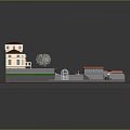 Single Storey Residential Building with Red Roof Green Lawn and Courtyard Fountain