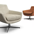 Modern Light Gray Fabric and Brown Leather Leisure Chairs with Swivel Base Design