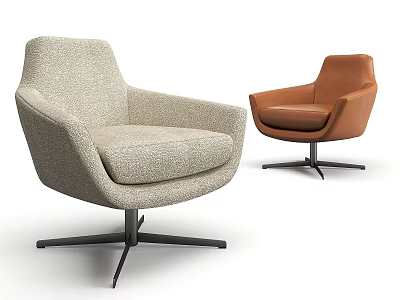Modern Light Gray Fabric and Brown Leather Leisure Chairs with Swivel Base Design 3d model