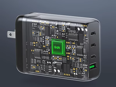 GaN Charger With Transparent Case Visible Circuit Board And Multiple USB Ports For Mobile Devices 3d model