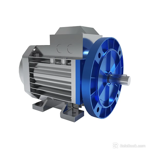 Industrial Electric Motor Featuring Metal Housing And Blue Rotor Shaft 3d model 