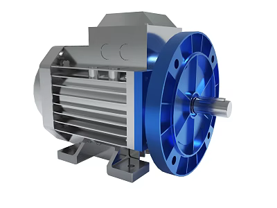 Industrial Electric Motor Featuring Metal Housing And Blue Rotor Shaft 3d model
