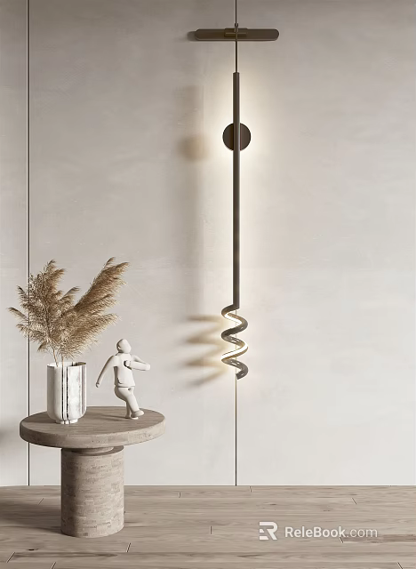 Modern Spiral Design Wall Lamp On Light Colored Wall With Decorative Elements 3d model