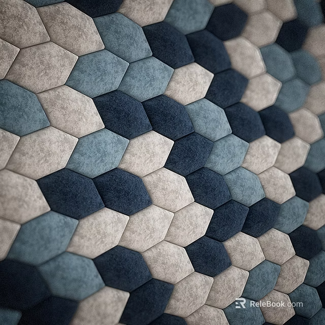 Modern Square Rug With Geometric Hexagon Pattern Blue And Beige Tones For Living Room Decor 3d model 