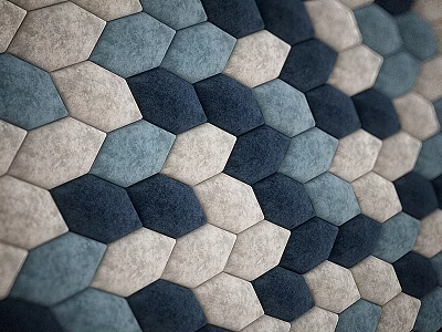 Modern Square Rug With Geometric Hexagon Pattern Blue And Beige Tones For Living Room Decor 3d model