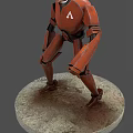 Red Robot Figure Standing On Circular Concrete Base With Detailed Mechanical Design 3d model