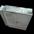 Weathered White Metal Cabinet With BB Graffiti On Door And Rustic Exterior