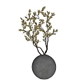 Round Gray Vase With Light Colored Leafy Branches As Decorative Flowers