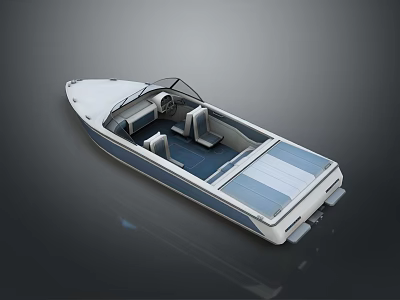 Modern White and Blue Motorboat Exterior Design with Cockpit Seats and Two Outboard Motors 3d model