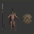 The Man In Ancient Warrior Armor With Helmet Spear And Shield 3d model