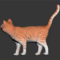 Orange Striped Cat Figure Standing On Black Background With Reflective Surface 3d model