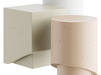 Elegant Modern Speckled Side Tables With Geometric Square And Cylindrical Bases In Light Hues 3d model
