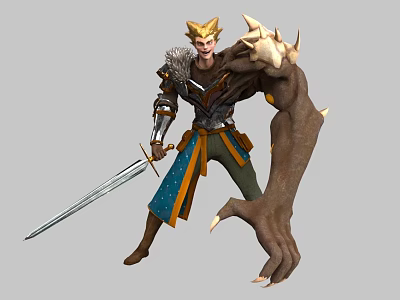Game Movie Character With Golden Hair Metal Armor Monstrous Arm And Sword 3d model