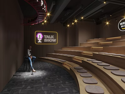 Modern KTV Theatre Showroom Interior With Wooden Walls Stepped Seating And Lighting 3d model