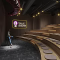 Modern KTV Theatre Showroom Interior With Wooden Walls Stepped Seating And Lighting
