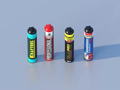 Four Multi Colored Household Aerosol Spray Cans For Cleaning Supplies 3d model