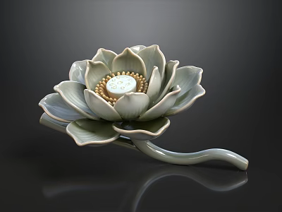 Elegant Lotus Shaped Ceramic Decorative Ornament With Intricate Petal Design 3d model