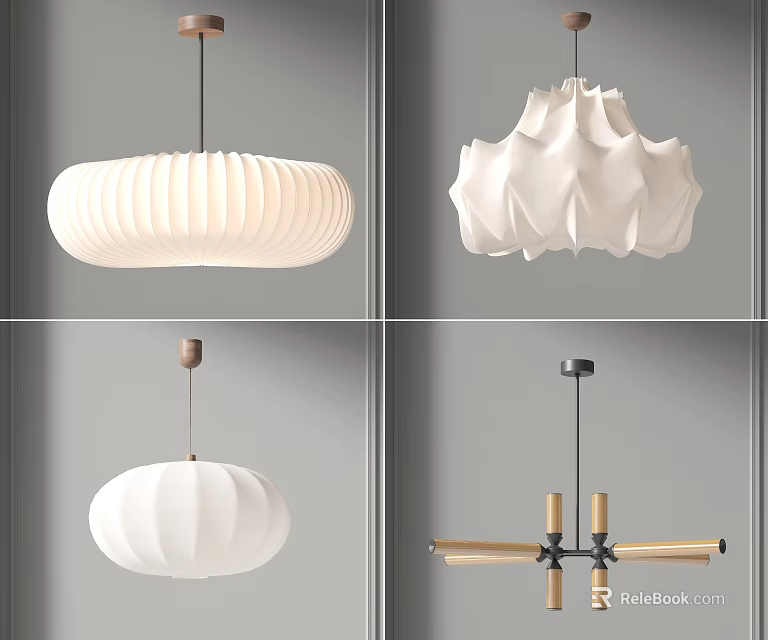 Modern Pendant Lights With Various Designs Including Round Pleated And Spherical Shapes 3d model 