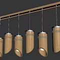 Modern Wooden Pendant Lights With Five Cylindrical Lamps Linear Hanging Design And Natural Finish