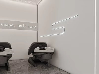 Modern Hair Salon Interior With Stylish Shampoo Stations And Hair Care Services 3d model