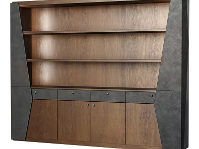 Modern Wooden Entryway Cabinet Sideboard with Open Shelves and Closed Drawers Brown Gray Panel Design 3d model