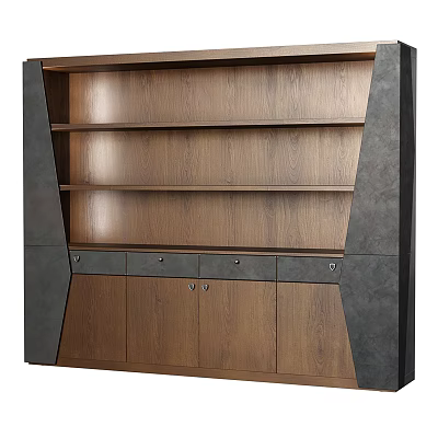 Modern Wooden Entryway Cabinet Sideboard with Open Shelves and Closed Drawers Brown Gray Panel Design 3d model