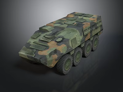 Tactical Armored Military Vehicle Design With Camouflage Exterior And Six Wheels 3d model