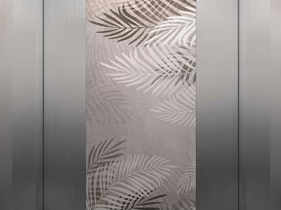 Modern Elevator Door with Palm Leaf Pattern and Stainless Steel Frame 3d model