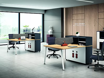 Modern Office Interior Design With Spacious Desks Ergonomic Chairs Windows And Dividers 3d model