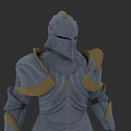 Game Movie Character In Gray Medieval Knight Armor With Yellow Accents And Helmet