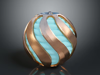 Futuristic Spherical Sci Fi Device With Metallic Gold Stripes And Blue Glowing Core 3d model