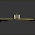 Ancient Scene Featuring Small Wooden House On Grassy Hillside With Path And Snow Patches