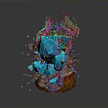 Wood and Stone Artistic Sculpture Featuring Blue Crystals Green Foliage and Rocks