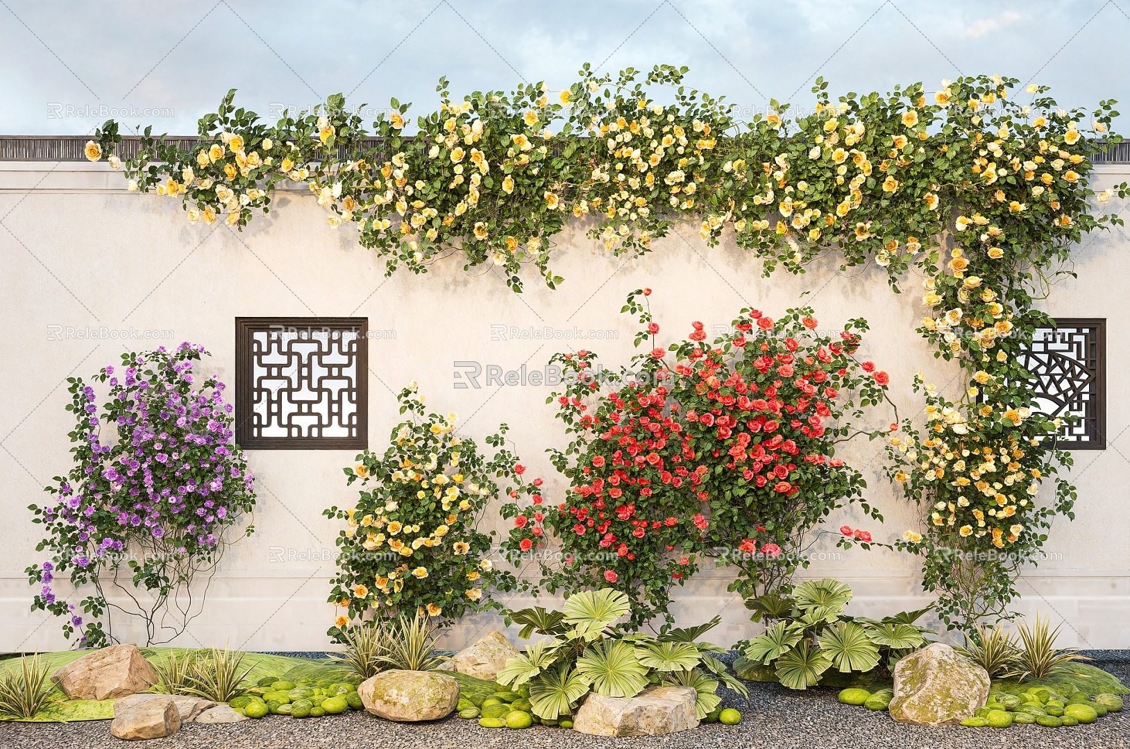 Vine Modern Vine Plant Rose Wall Green Plant Chinese Rose Climbing Vine Green Plant Wall 3d model